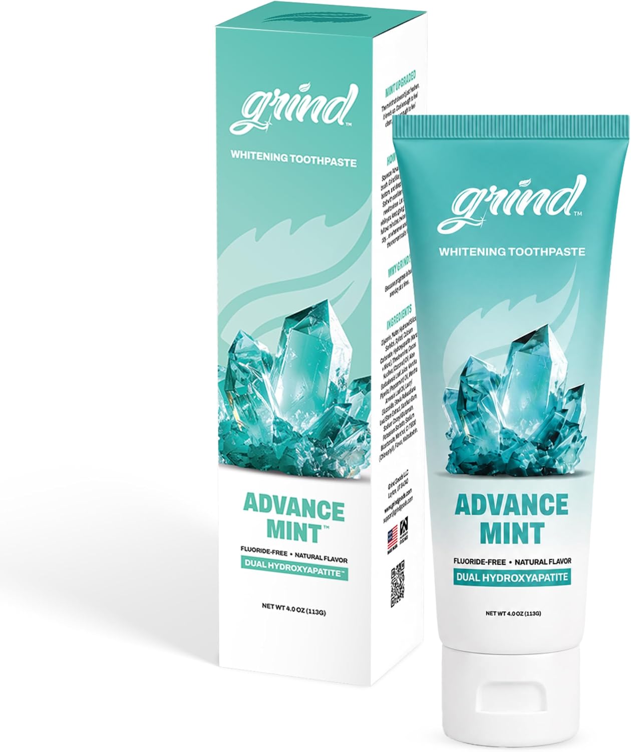 Grind Fluoride Free Toothpaste, Dual Micro and Nano Hydroxyapatite Toothpaste, Appropriate for Sensitive Teeth, Whitening Toothpaste (Pack of 1, Advance Mint)