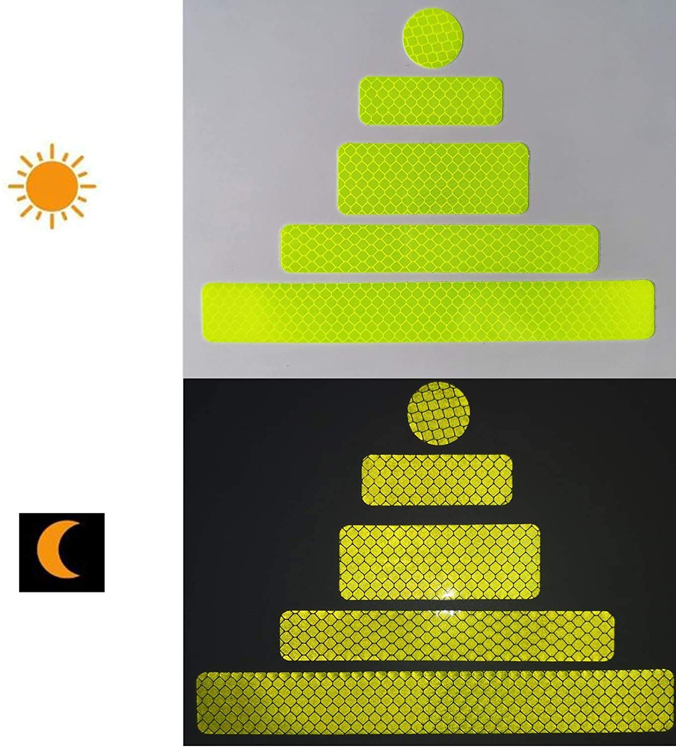 HIQE-FL 42pcs Autocollants Réfléchissants,Réflecteur Casque Moto,Autocollant Réfléchissant Scooter,Stickers Réfléchissants,Ruban Adhésif De Réflexion Sécurité à Marquer De Visibilité