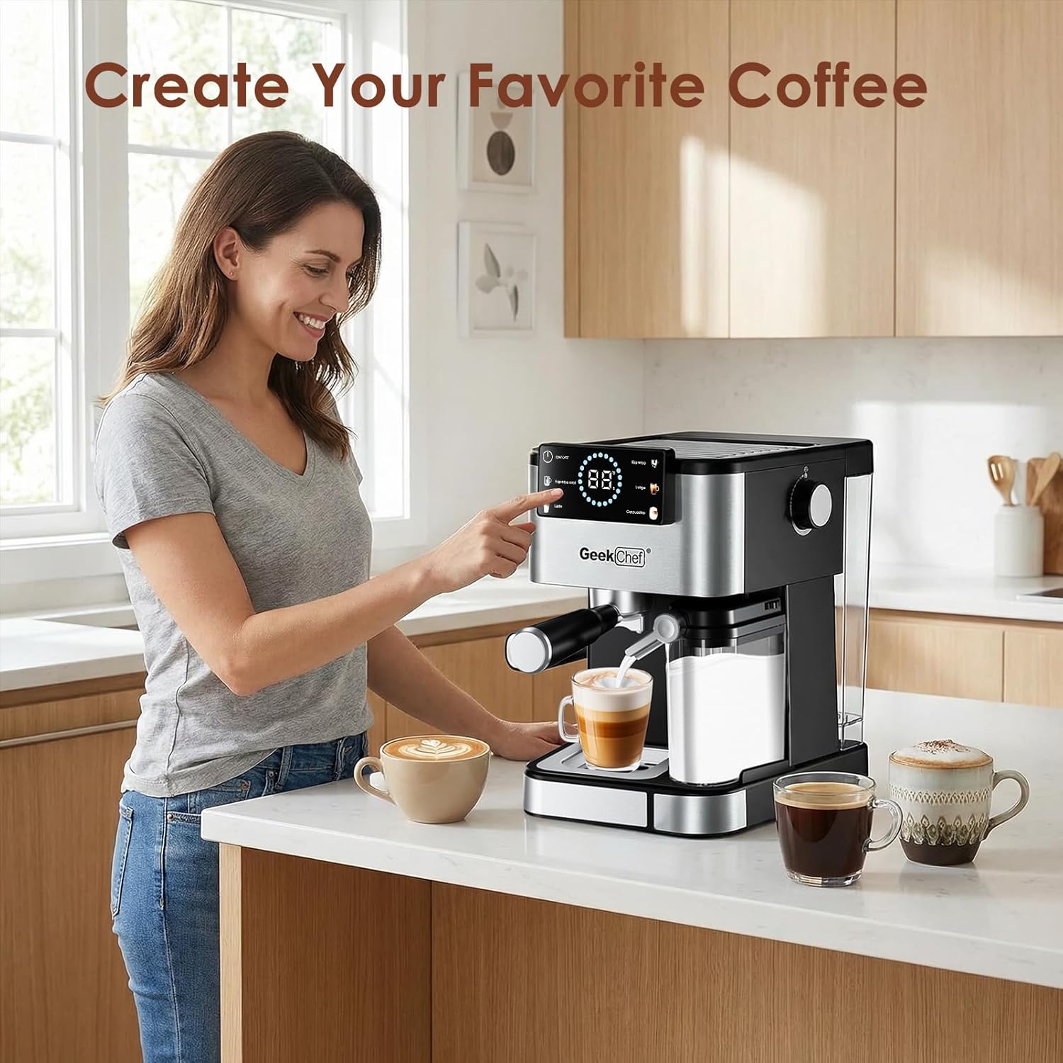 Geek Chef Espresso Machine with Milk Frother, 20 Bar Expresso Coffee Machine, Quick Heating, Latte & Cappuccino Maker, Easy to Use & Clean, for Home & Gift