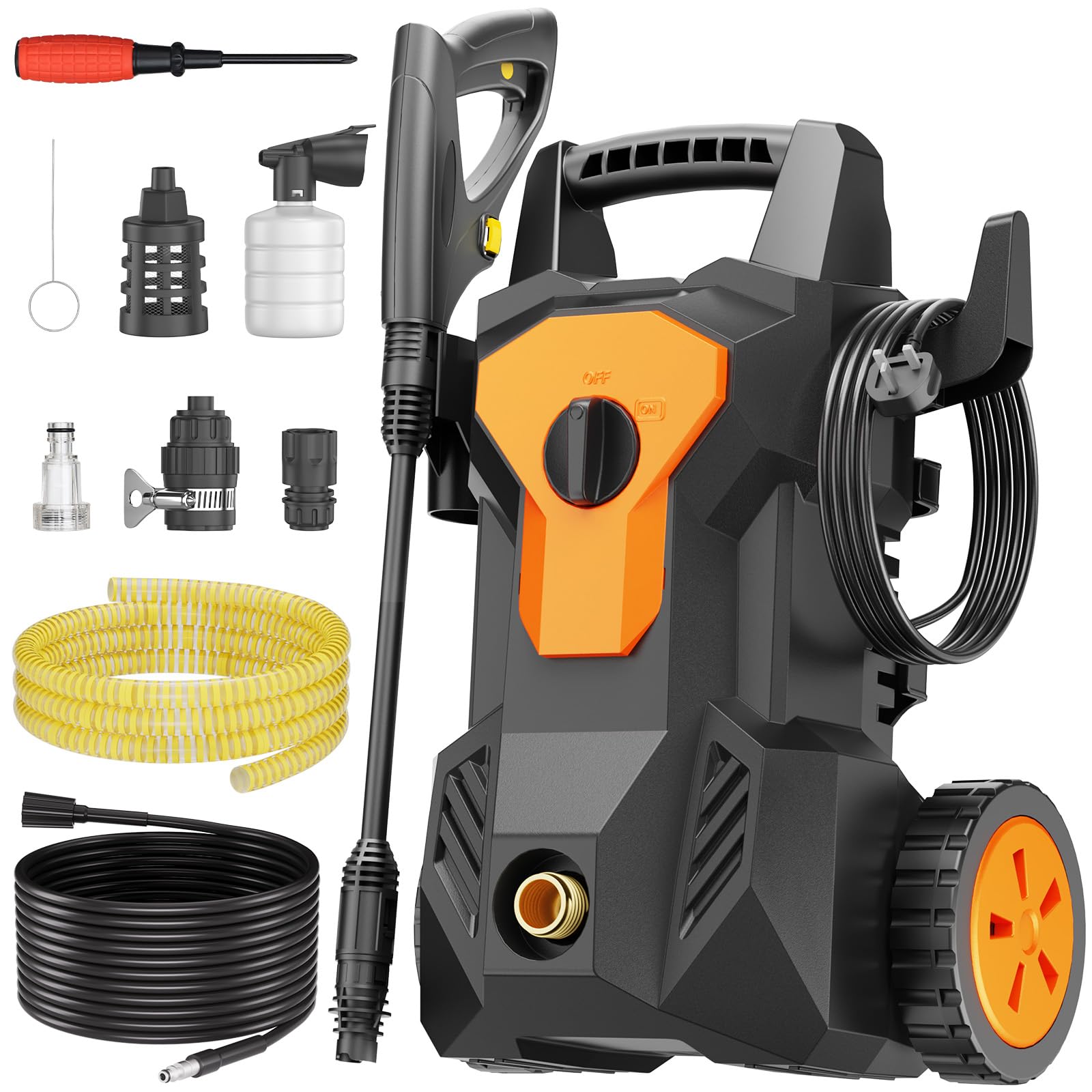 Portable Pressure Washer, 1600W Power washers Flow Rate 420 l/h, max.138 Bar, Area Coverage 60㎡/h, Jet Washers for patio, car, Fences, Home Cleaning & More