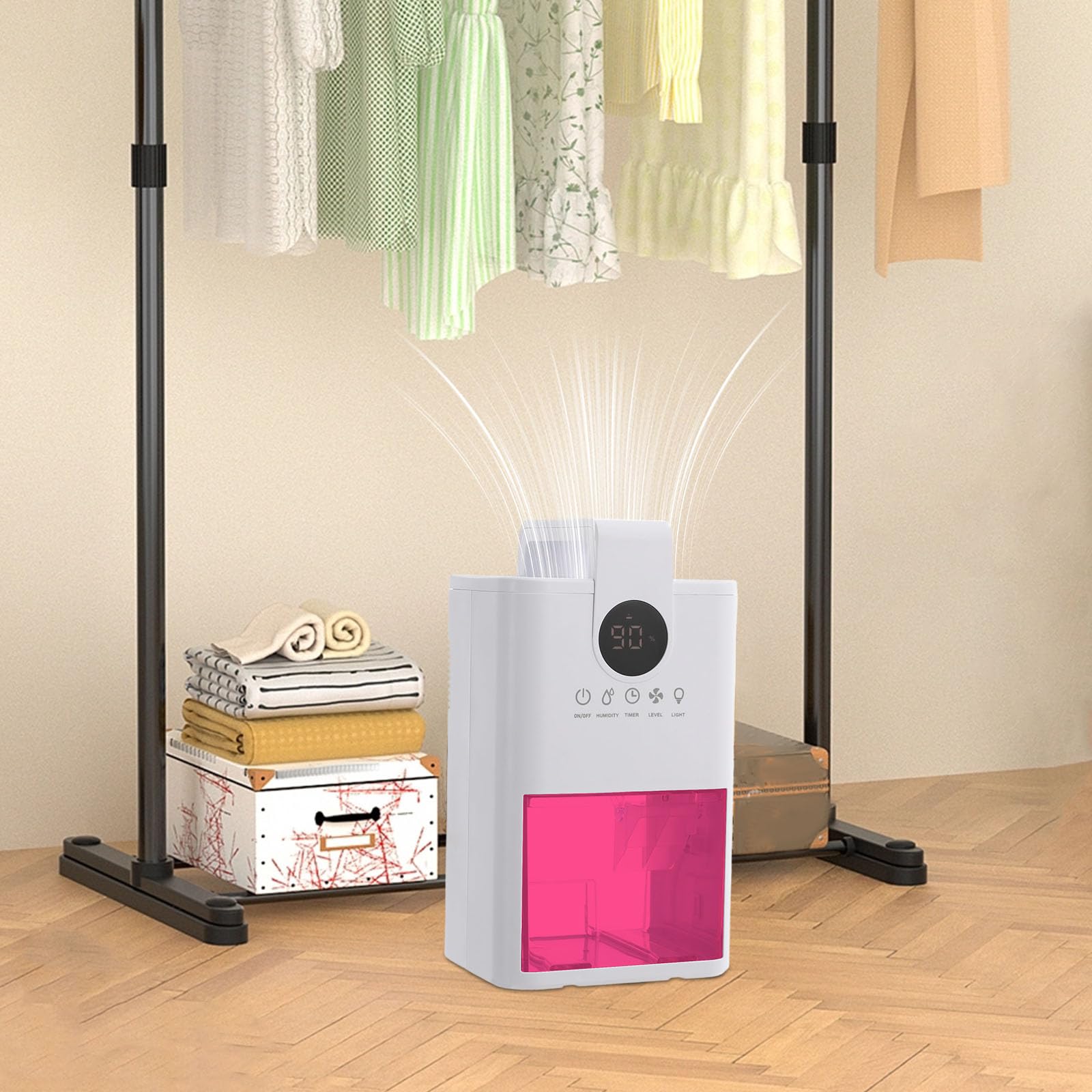 Deumidificatore elettrico 200 ml/giorno, 1 l, con LED a 7 colori e timer, silenzioso, 22,5 W, 30 m², deumidificatore per camera da letto, bagno, cantina, camper