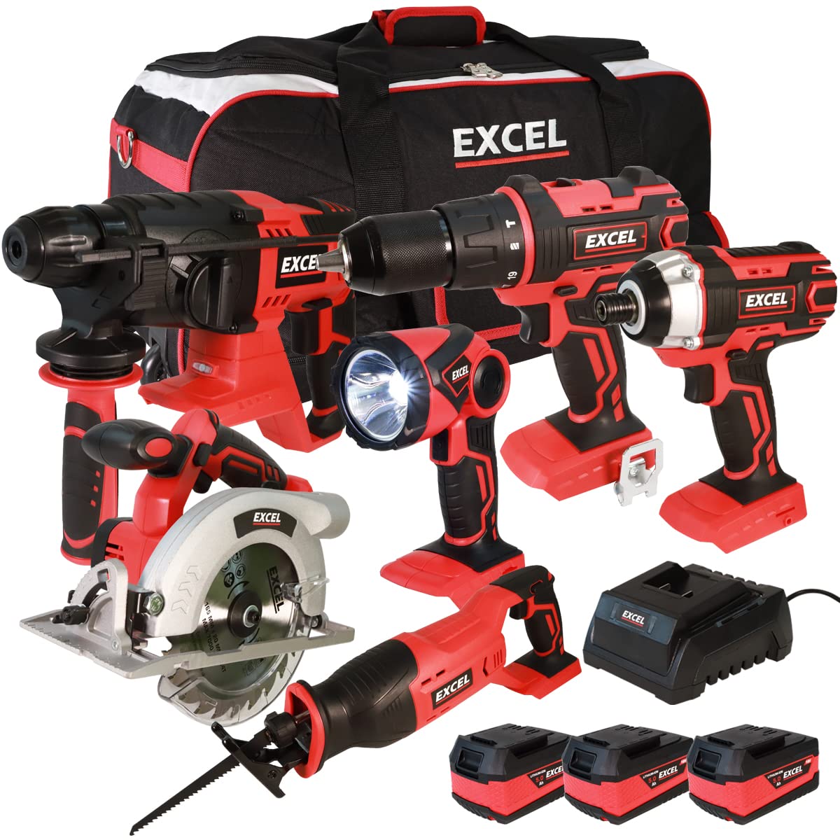 Buy Excel 18V 6 Piece Cordless Liion Power Tool Kit with 3 x 5.0Ah