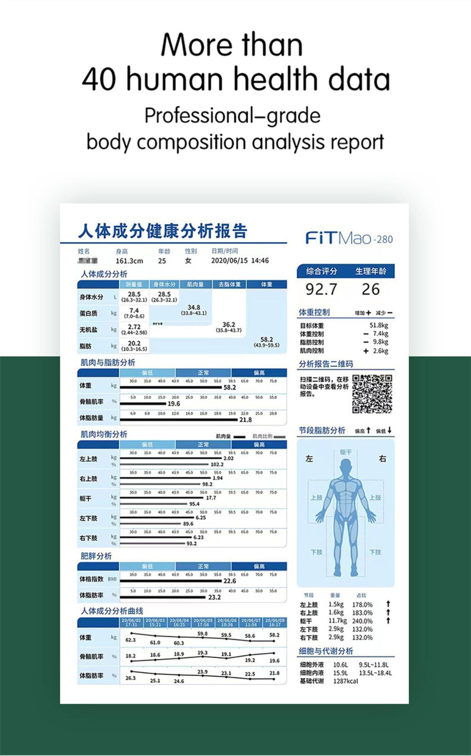 Analizzatore di composizione corporea intelligente, macchina per l'analisi della bioimpedenza con schermo touch HD da 10,1 pollici, misurazione precisa della bioimpedenza per grasso, BMI