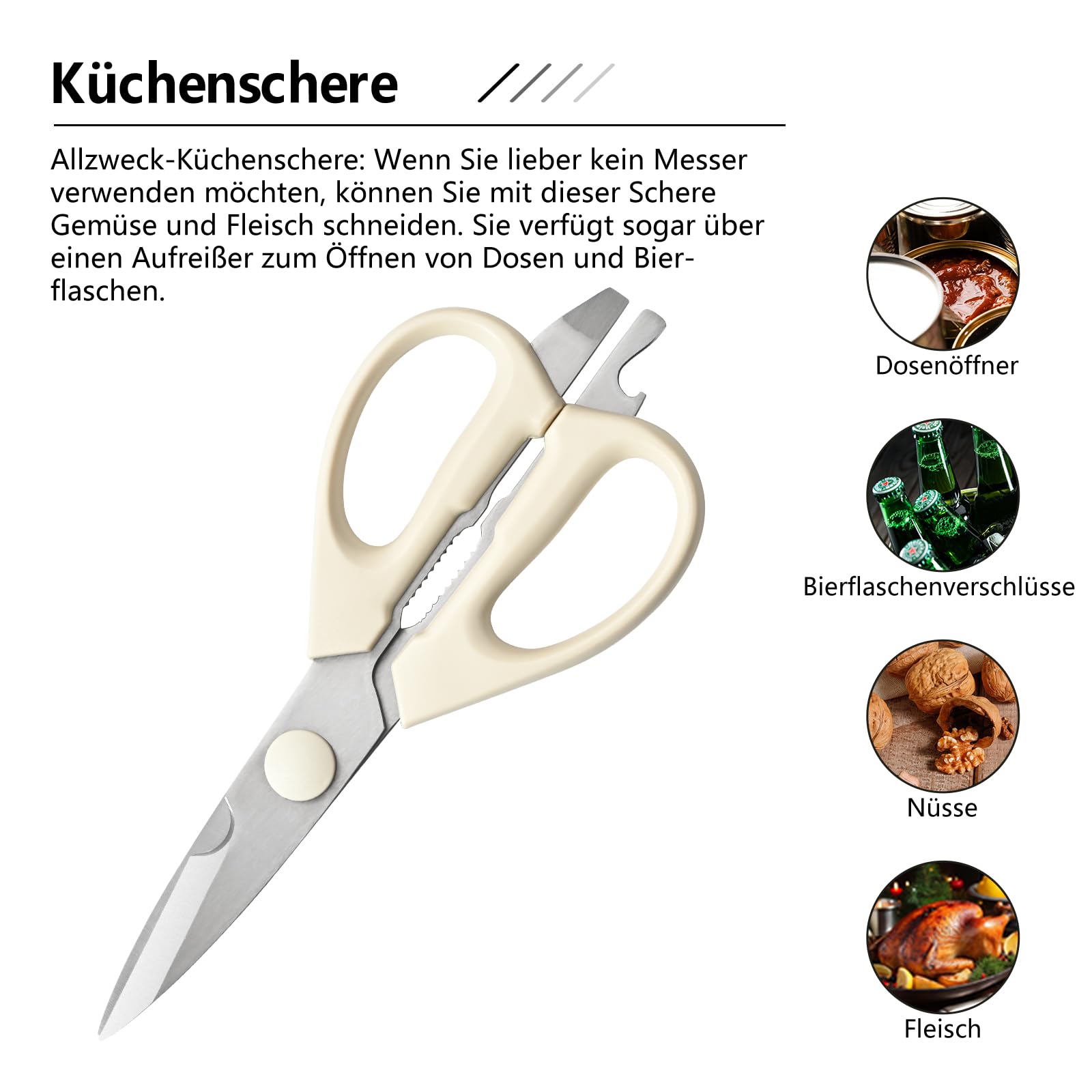 Messerset mit Block 7-teilig, Profi Küchenmesser Set aus hochwertigem Edelstahl, Full-Tang Kochmesser, Santokumesser, Brotmesser & Küchenschere, Ergonomische Griffe, inkl. Echtholz Messerblock（Weib）