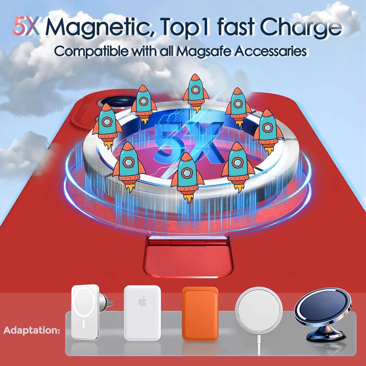 Designed for iPhone 17 Case with Magnetic Invisible Stand, [Compatible with Mag-Safe][Full Camera Protection]Liquid Silicone Shockproof Phone Case Cover with Anti-Scratch Microfiber Lining, Red