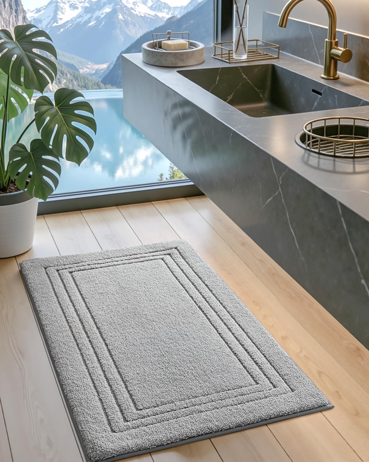 DEXI Bath Mats Bathroom Rug, 36x24 Large Non Slip Bathroom Rugs Washable, Absorbent Bathmat Quick Dry for Shower Floor Sink, Light Grey