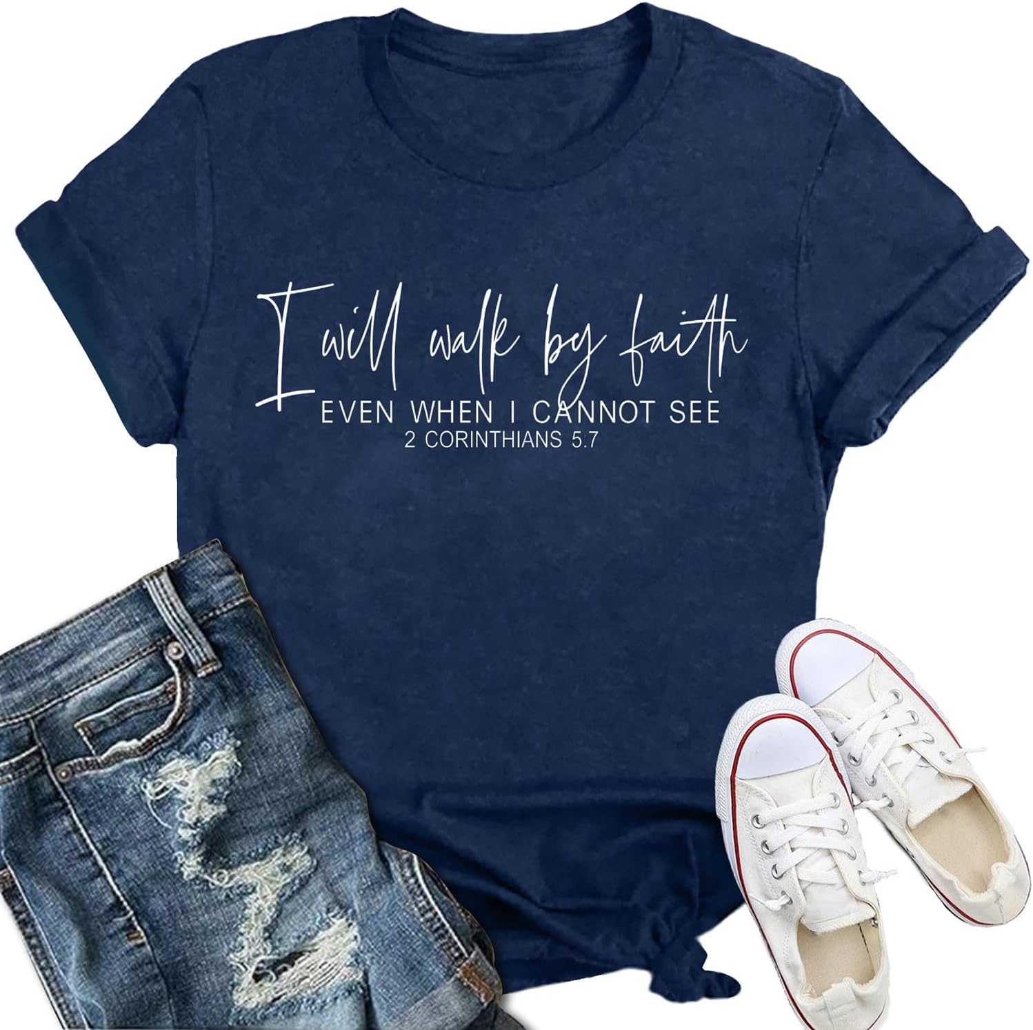 IFQ Christian Shirt for Women I Will Walk by Faith T-Shirt Letter Print Inspirational Tee