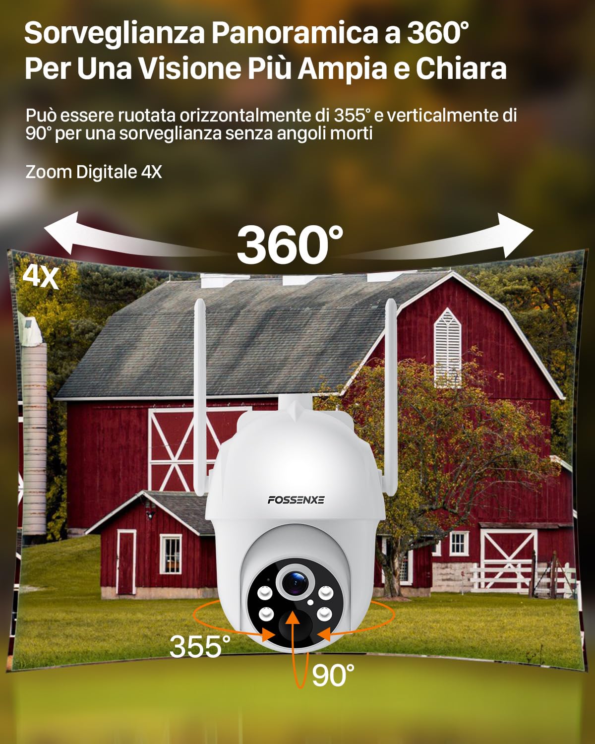 4G Telecamera Solare Esterno con SIM, 2K HD Telecamere Senza Fili e 64 GB di Memoria, Visione Notturna, Tracciamento Automatico, Audio Bidirezionale, IP66 (Nessun supporto WiFi)