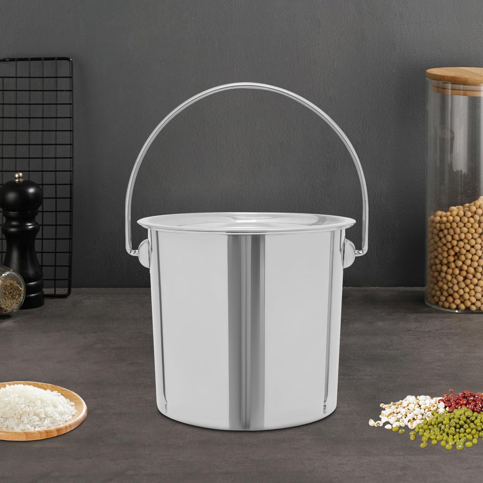 Seau de cuisine avec couvercle en acier inoxydable, seau alimentaire, seau à lait, reoidisseur de champagne, 6 L, 12 L, 20L