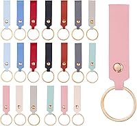 Bruislard 20Pcs PU Leather Keychain Blanks with Rings - Rectangular DIY Engraving Key Fob Craft Kit, 10 Vibrant Colors