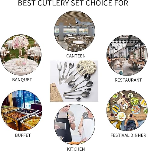 Miniatura 5 de Juego de utensilios de servicio de 11 piezas, juego de cubiertos modernos de acero inoxidable, cucharas, tenedor, cuchillo, cucharón, vajilla para