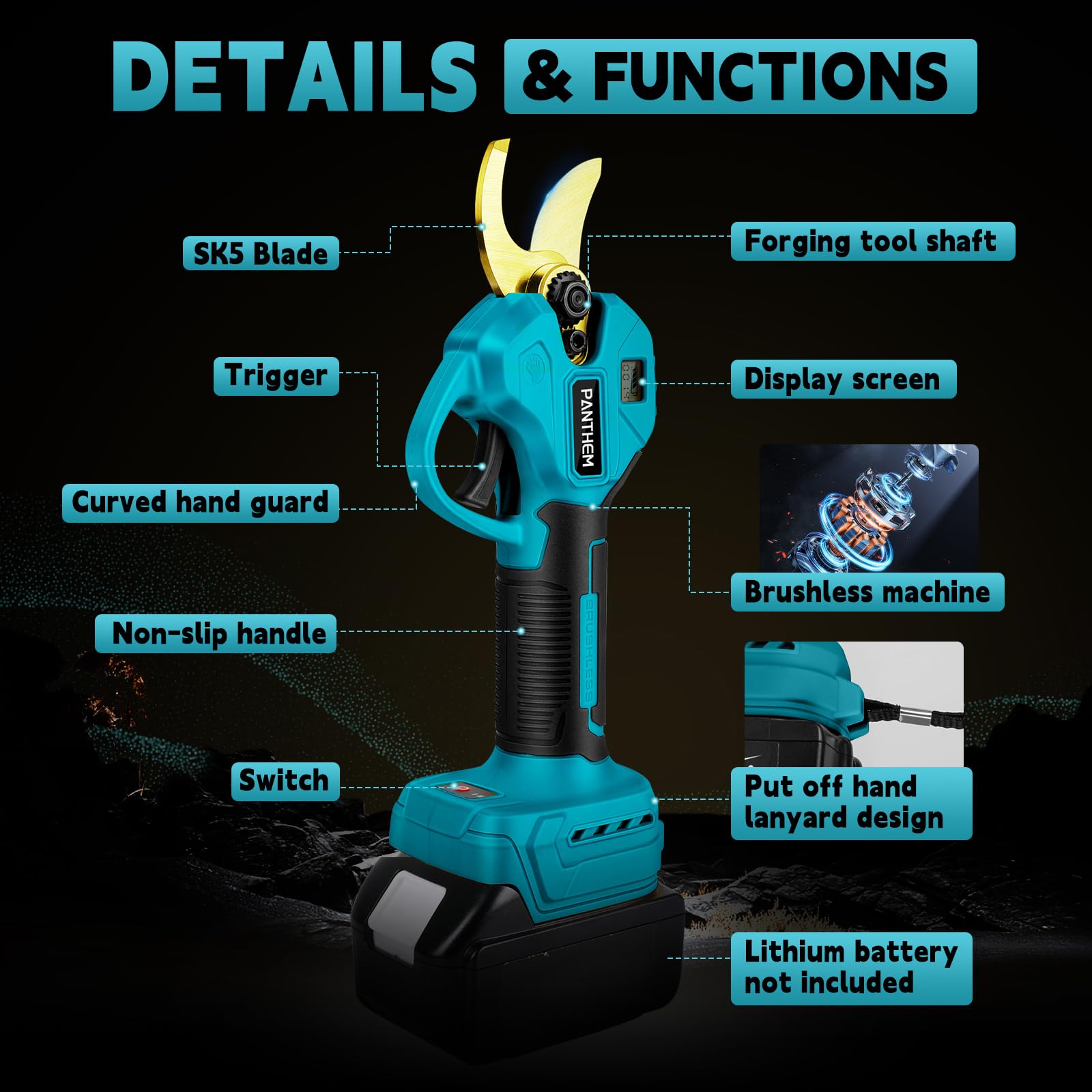 Taglierina per rami senza fili 45 mm per Makita 18 V (senza batteria), motore senza spazzole, sega a ramo elettrico, batteria, cesoie per alberi, display LCD per potatura alberi