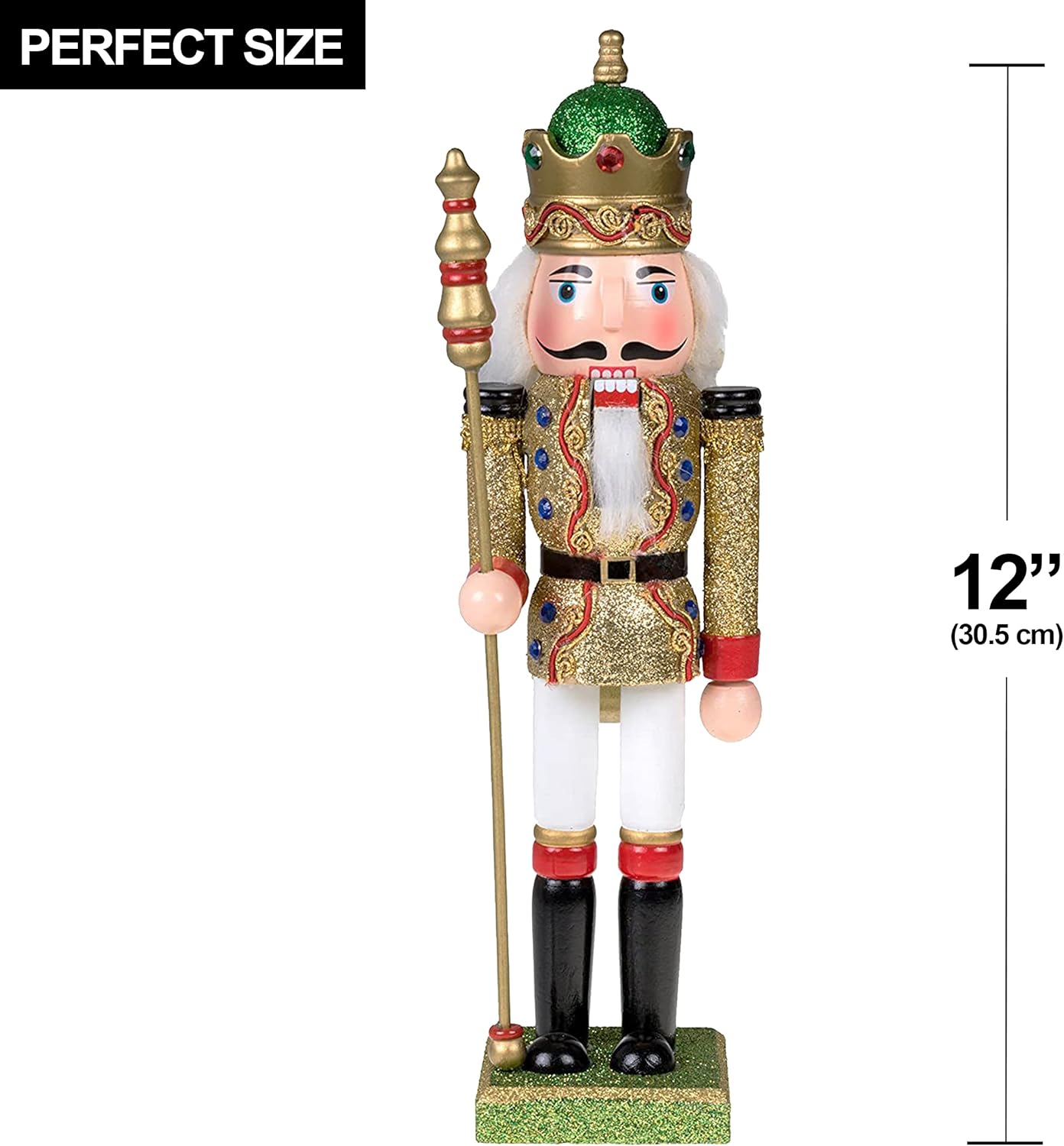Clever Creations Gold King 12 Inch Traditional Wooden Nutcracker, Festive Christmas Décor for Shelves and Tables
