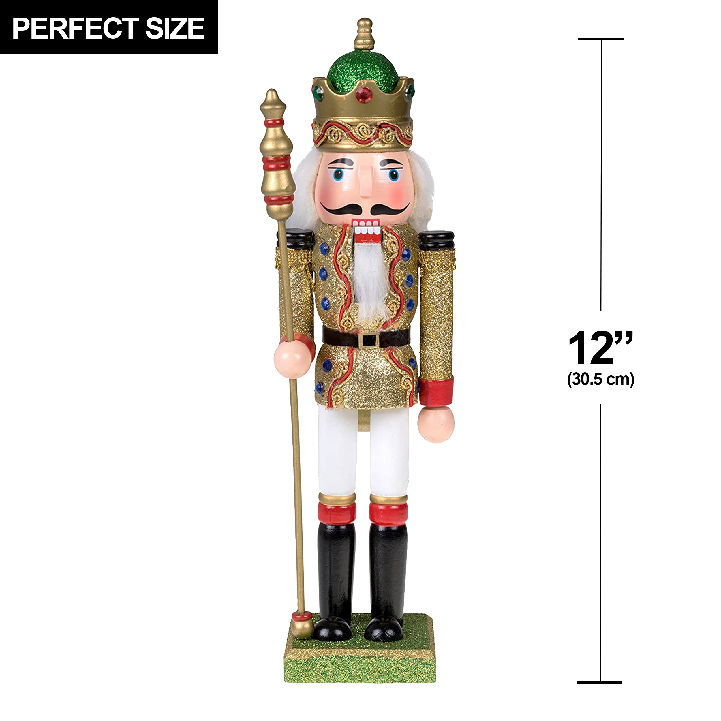 Clever Creations Gold King 12 Inch Traditional Wooden Nutcracker, Festive Christmas Décor for Shelves and Tables