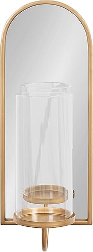 Miniatura 6 de Kate and Laurel Ezerin - Aplique de pared con espejo arqueado, 6 x 5 x 16, dorado, moderno candelabro decorativo de pared