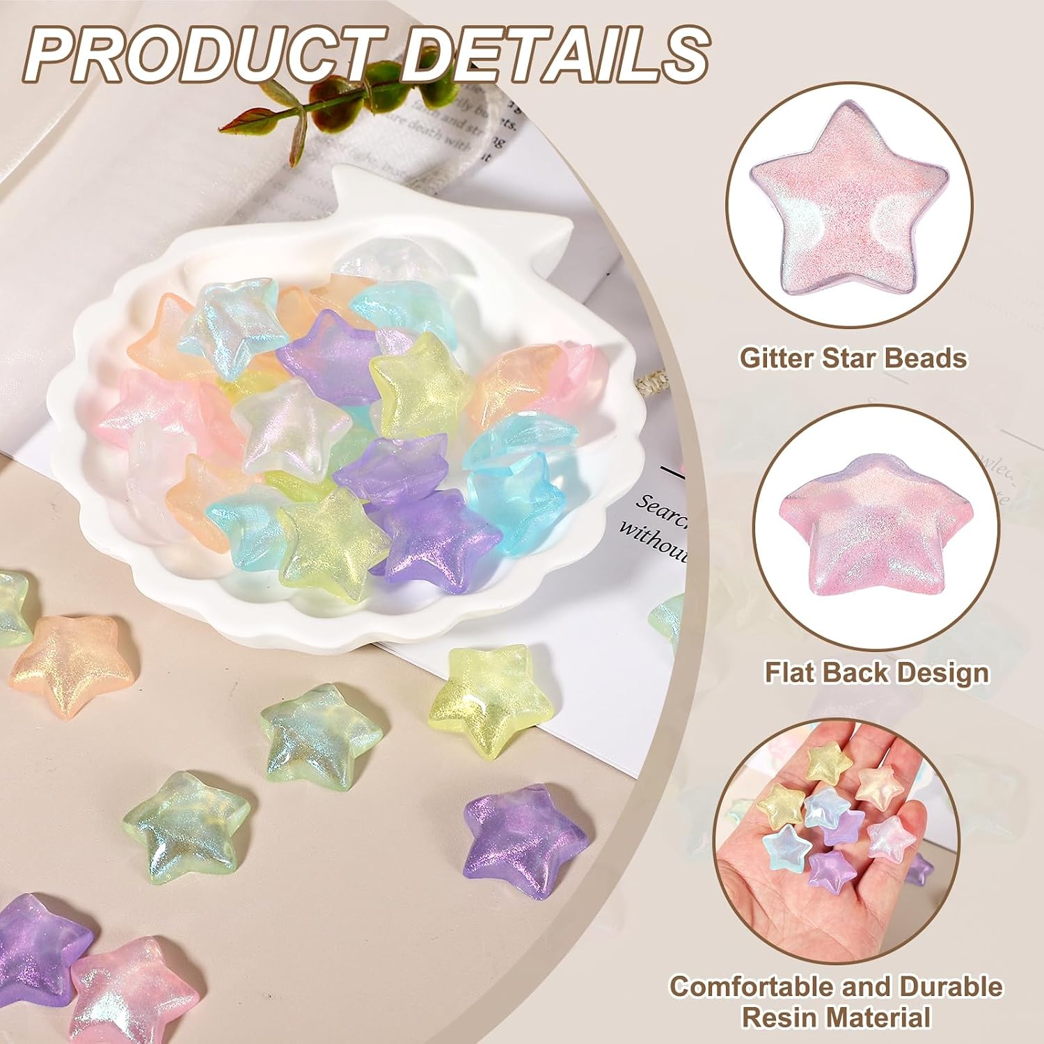 uxcell 100Pcs Flat Back Star Resin Charm, Glitter Star Charm Mini Bulk Beads Embellishments for DIY Crafts Hair Clips, Photo Frames, Phone Cases, Scrapbooking Decor, Pink image 3