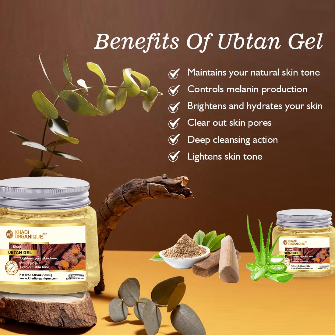 Khadi Organique Ubtan Gel for Glowing & Hydrated Skin | Enriched with Aloe Vera, Turmeric, Sandalwood & Chamomile | Anti-Aging, Anti-Inflammatory, Sun Tan Removal | For All Skin Types β 200g 3