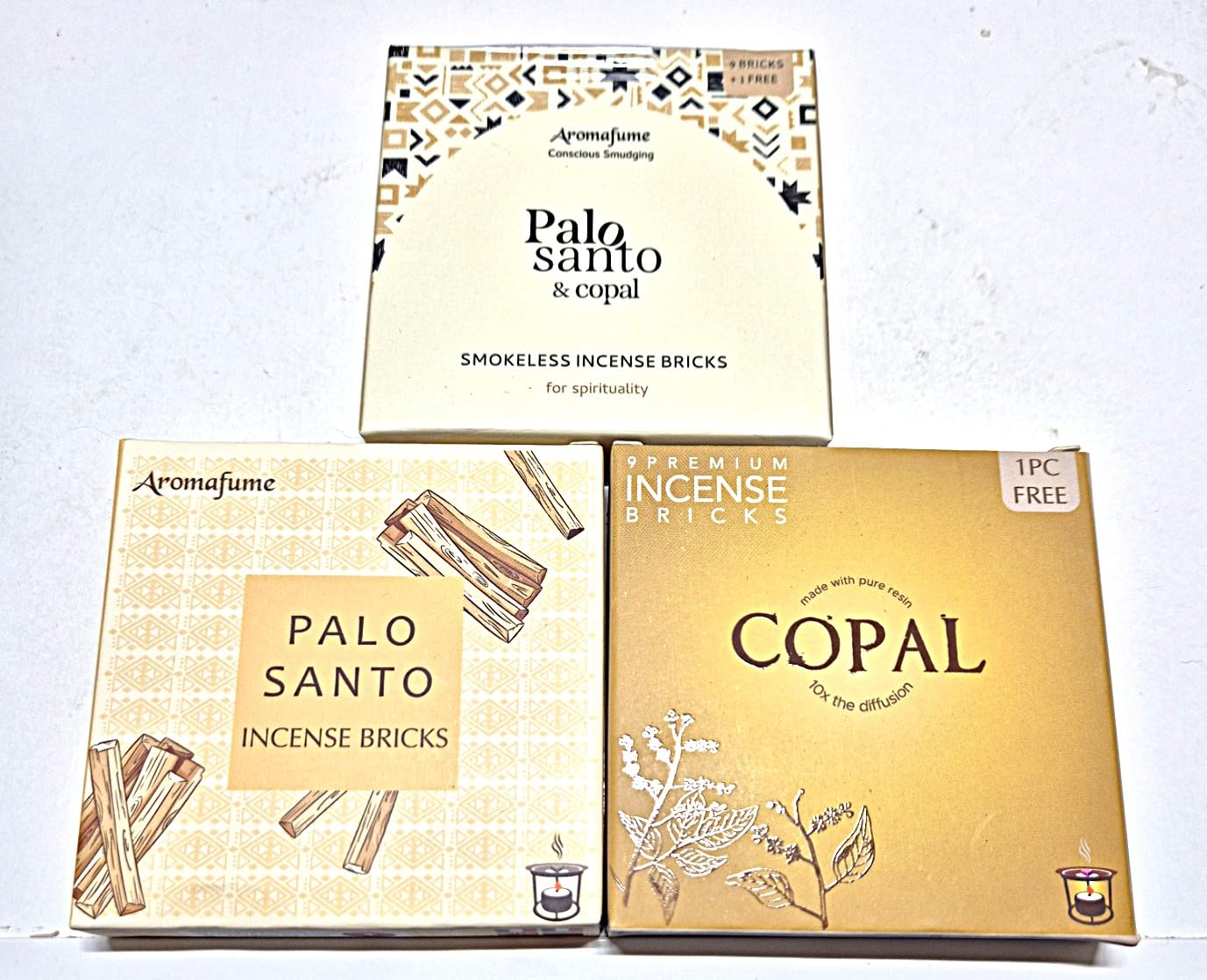 Fragrancia Brown Aromafume Incense Bricks (3 Trays X 9 Pieces Each) 1 Tray Each Of Copal, Palo Santo, Copal & Palo Santo