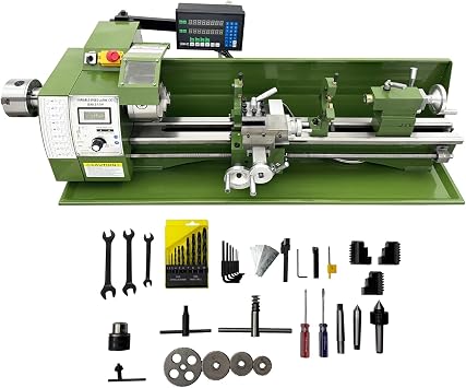 8"x30" Double Chuck Metal Lathe Precision Bench Cue Lathe With Grating Ruler Digital Readout, MT3 Spindle, 0.02mm High Accuracy, 50-2500RPM Variable Speed 110V 1100W