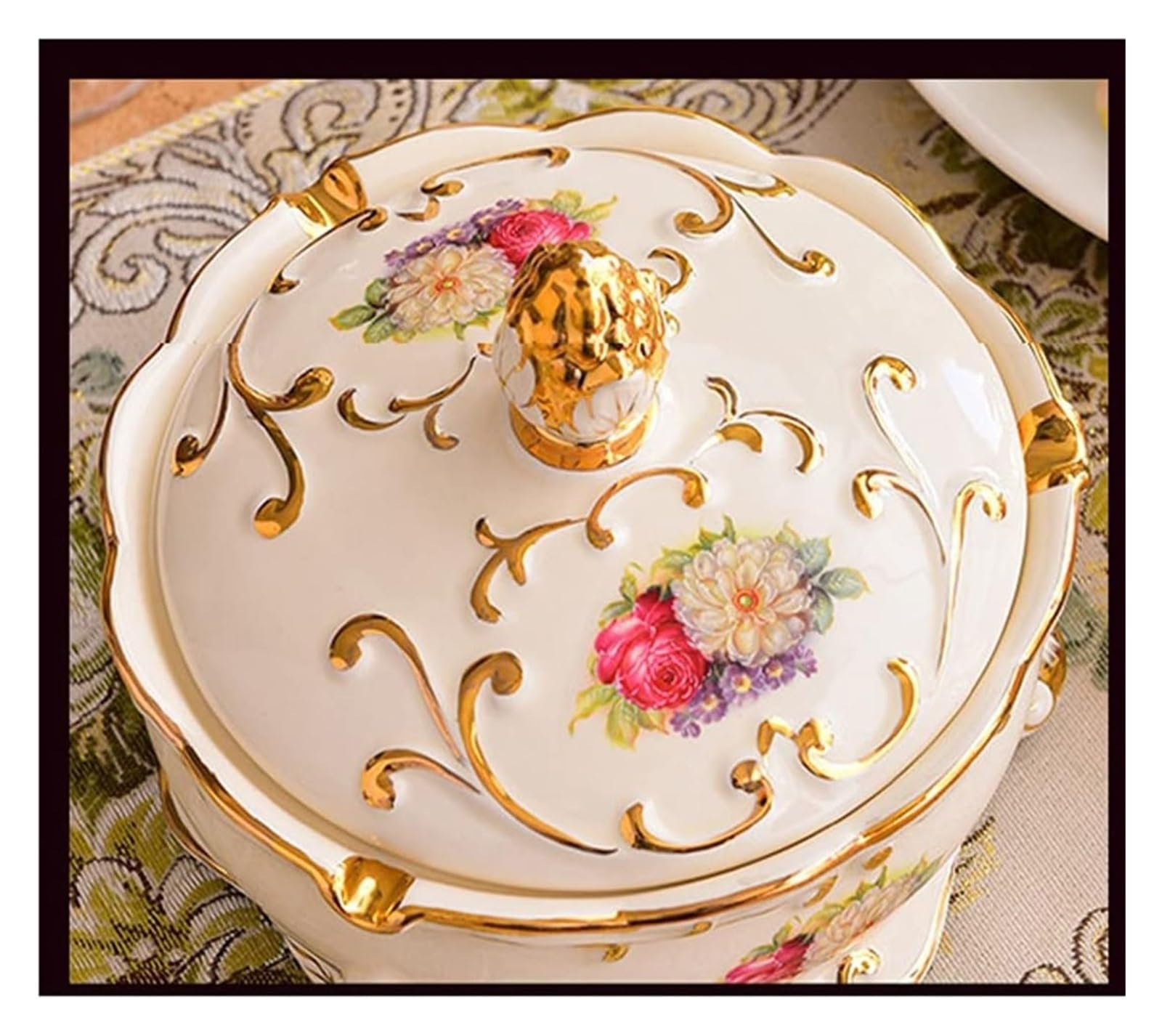 Ceramiczna popielniczka, Wysokiej klasy popielniczka z pokrywką, zabytkowa ceramiczna(A)