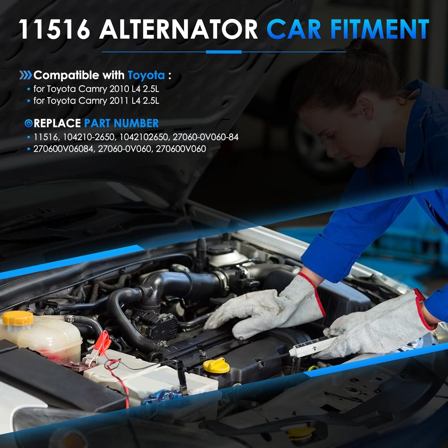 11516 Car Alternators Fit for 2010 for Toyota Camry 2.5L 2011 for Toyota Camry 2.5L Automotive Replacement Alternators AL3367X, 104210-2650, 27060-0V060-84, 27060-0V060 Alternator 100Amp