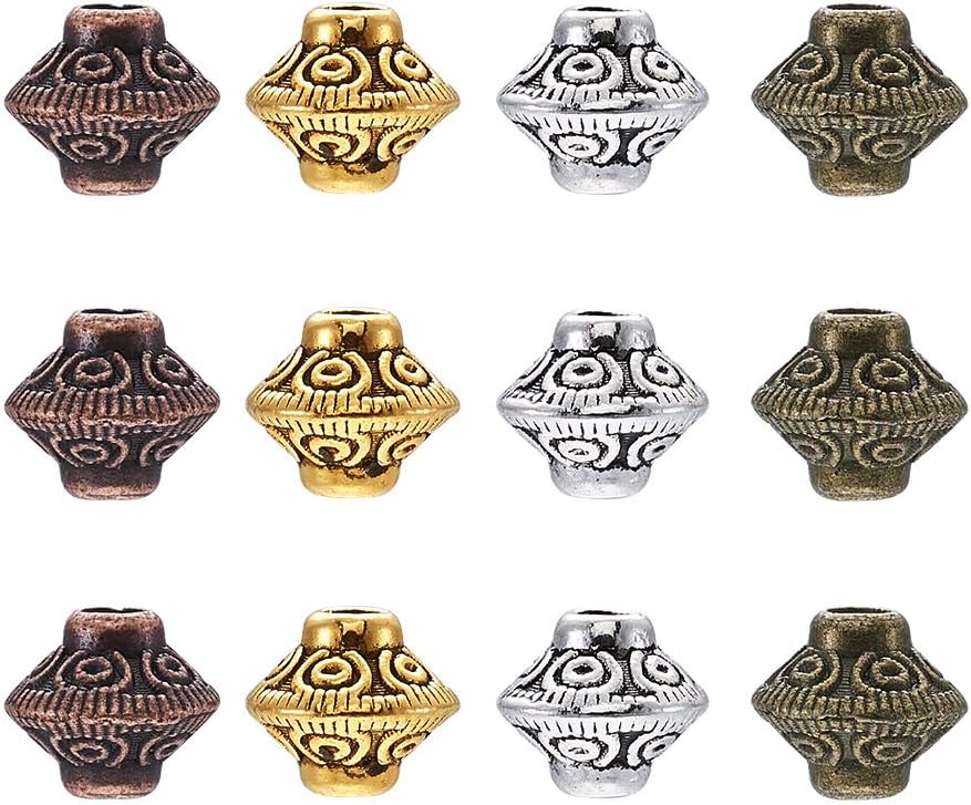 Craftdady 300Pcs Tibetan Metal Tiny Bicone Spacer Beads Mixed Colors Saucer Alloy Loose Beads 6.5x7.5mm for Jewelry Necklace Bracelet Earring Making
