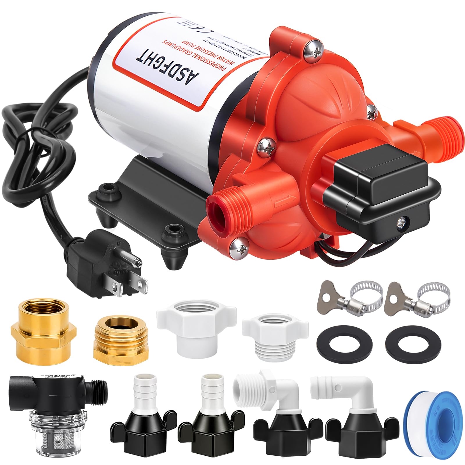33-Series Professional Grade Water Pump, 115V AC RV Fresh Water Pump, 3.5GPM 45PSI- Self Priming Demand Diaphragm Pump for Camper Kitchen Bathroom Marine Yacht Caravan