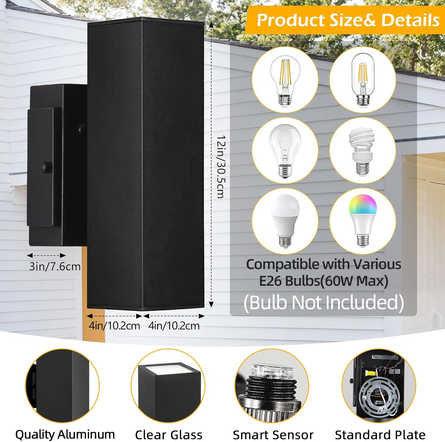 installed porch light with outlet next to a garage door