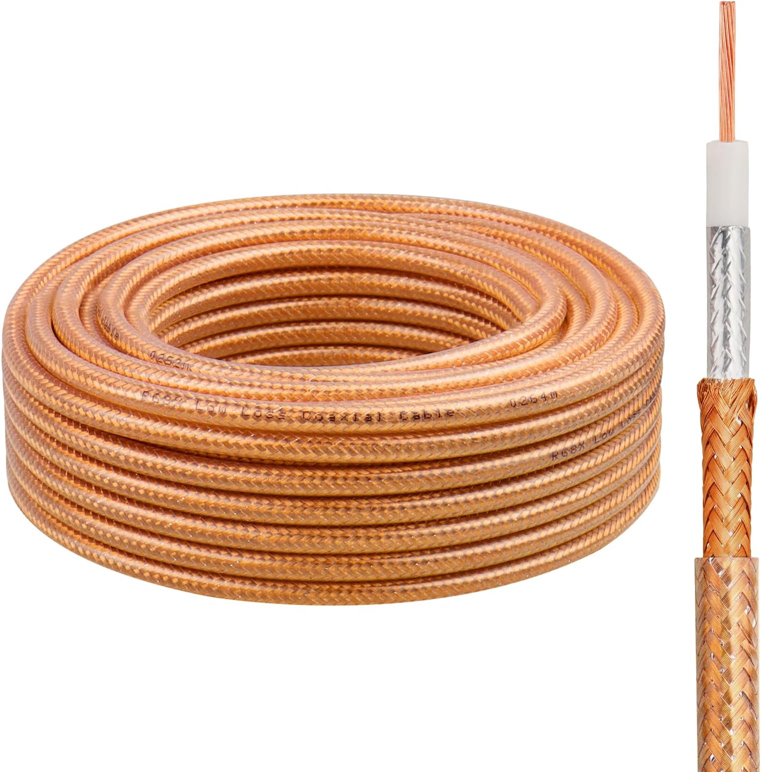 50FT RG8X Coaxial Cable, 50 Ohm Low Loss, Solid Copper Conductor, Durable Shielding with PVC Jacket, Ideal for Antennas, Ham Radio, CB Radio, and RF Applications