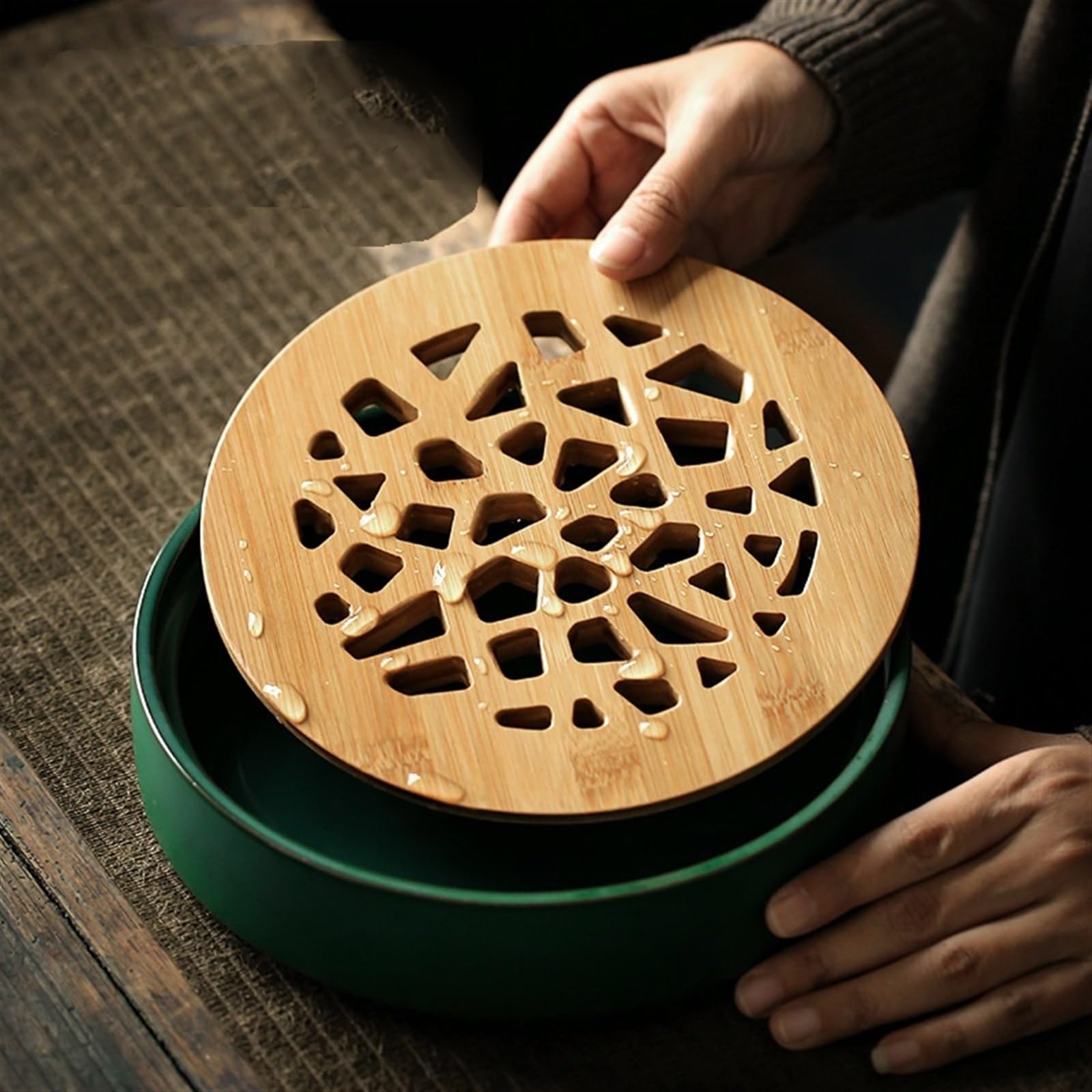 Gongfu zestaw do herbaty ceramiczna taca do herbaty Kung Fu zestaw do herbaty taca chińska przechowywanie wody mały stolik do herbaty domowy okrągły bambusowy suchy bańka taca do nauki w domu taca na