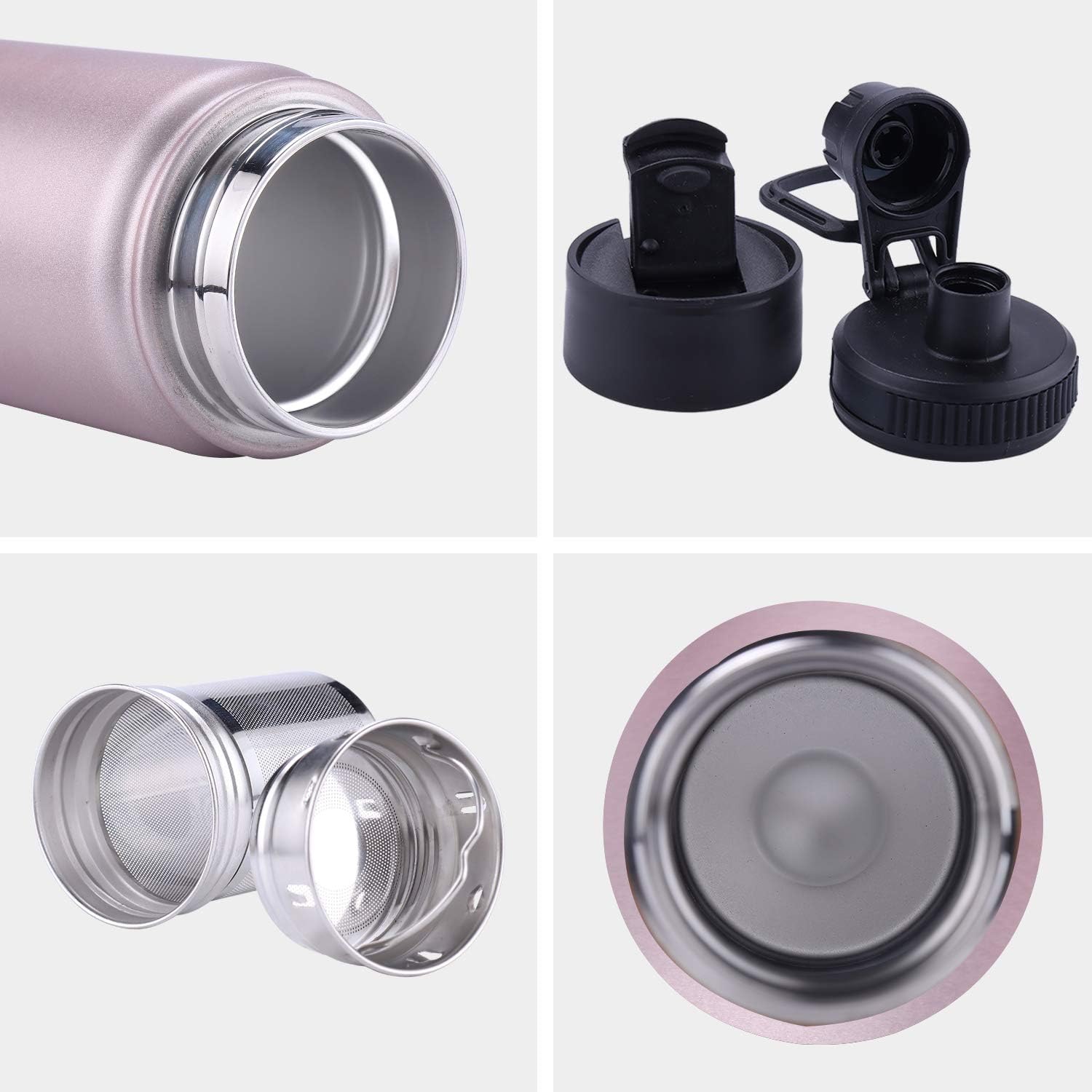 Infuser Travel Mug with Removable loose leaf Tea Strainer Bottle 18/8 Stainless Steel Insulated Tumbler for Women Rosegold - Image 5