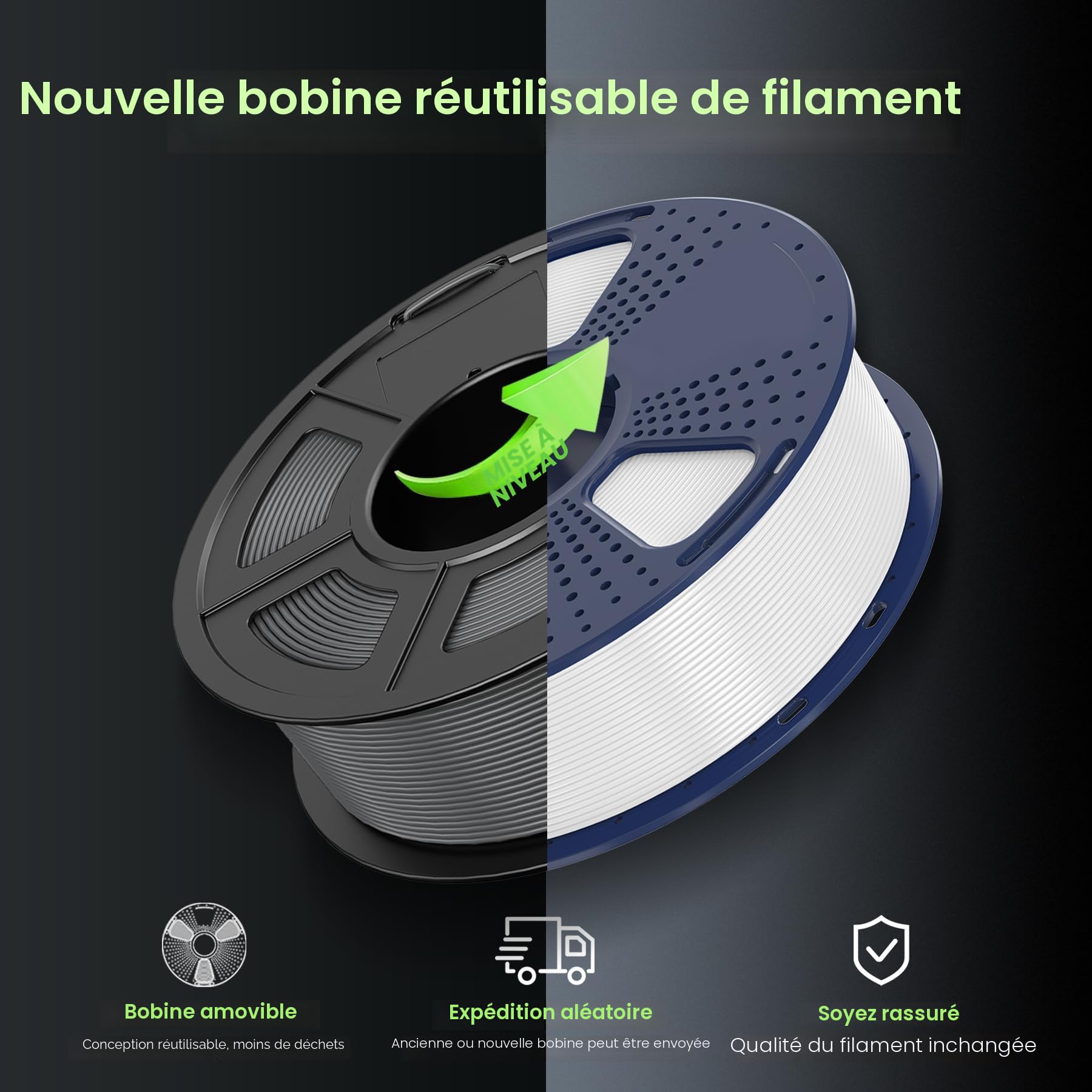 SUNLU HS-PLA Filament 1.75 mm 4KG Noir pour Imprimante 3D Rapide