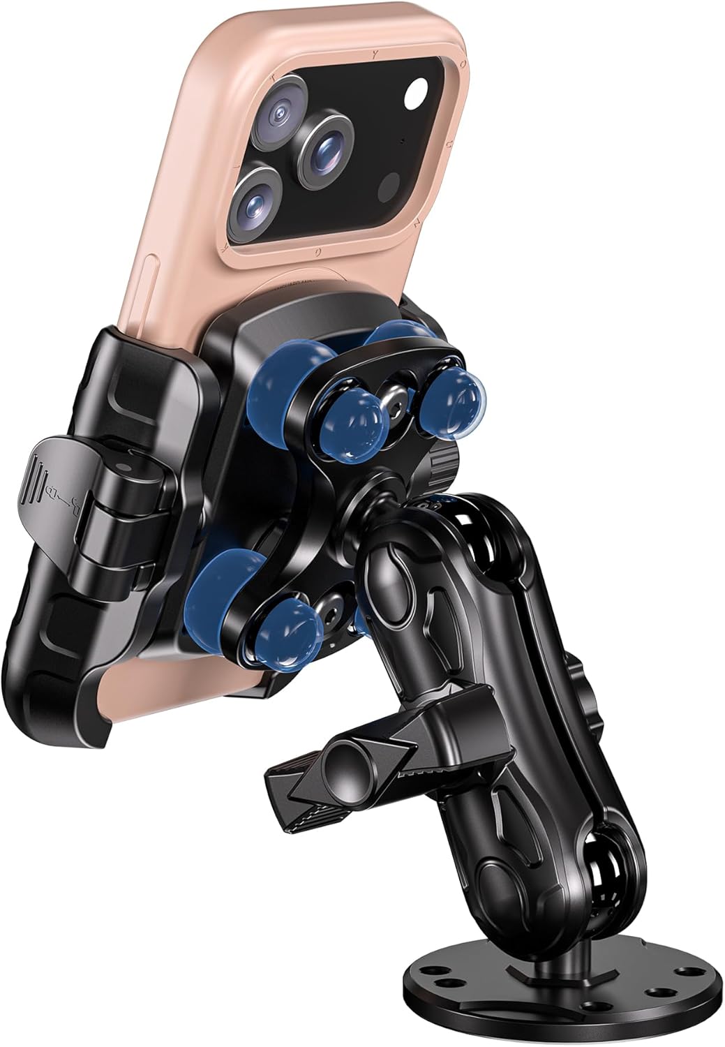 Anti-Vibration Phone Mount Holder with Vibration Dampener [1s Lock & Release] [Camera Friendly] with Aluminum AMPS Round Base & Medium Arm for Car Truck UTV Boat, Fit 5.4''-7.2'' Smartphones