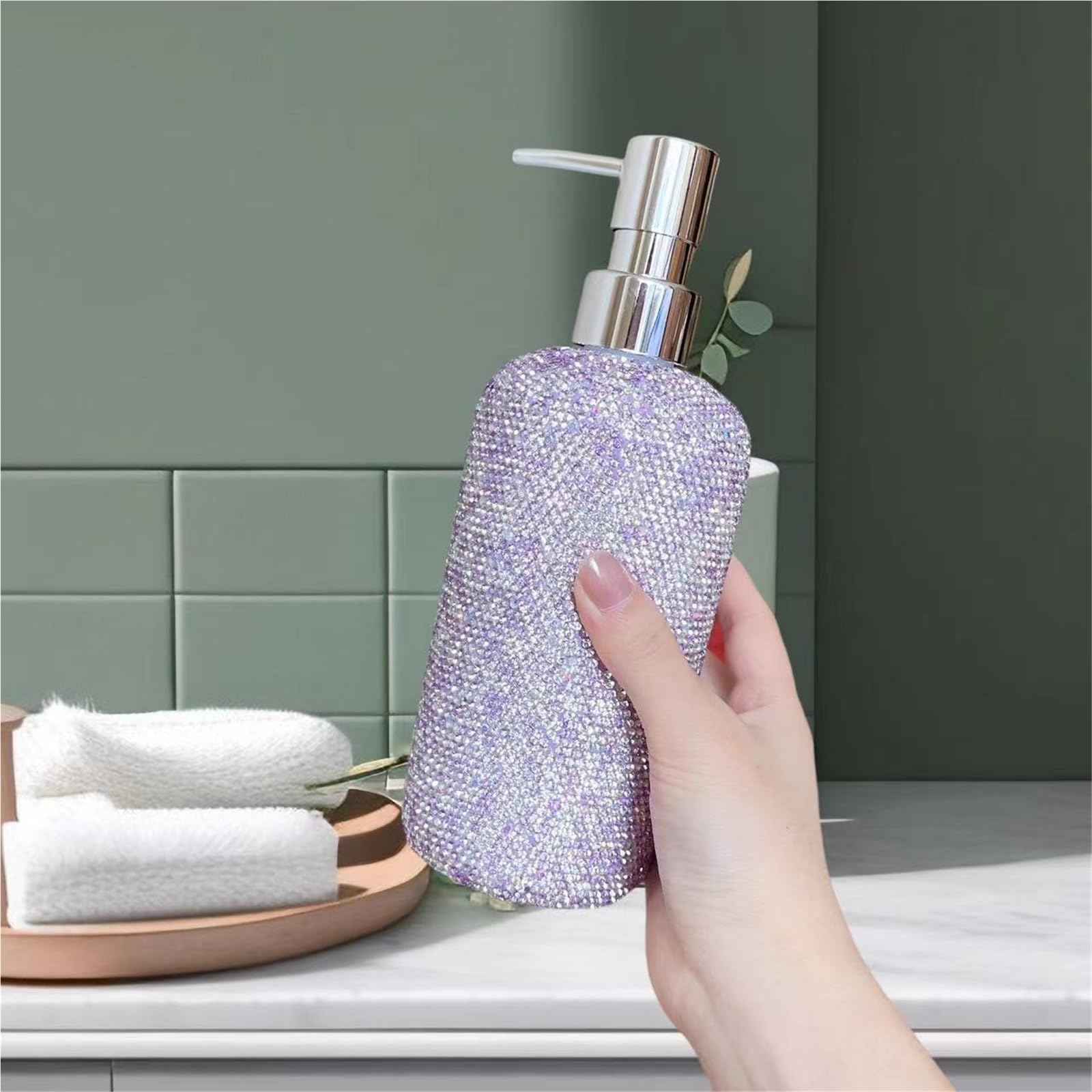 Dispenser da banco per detersivo per piatti Bottiglia for lavaggio a mano in plastica liquida for bagno, cucina, doccia decorativa brillantezza creativa Accessori per il bagno(Purple)