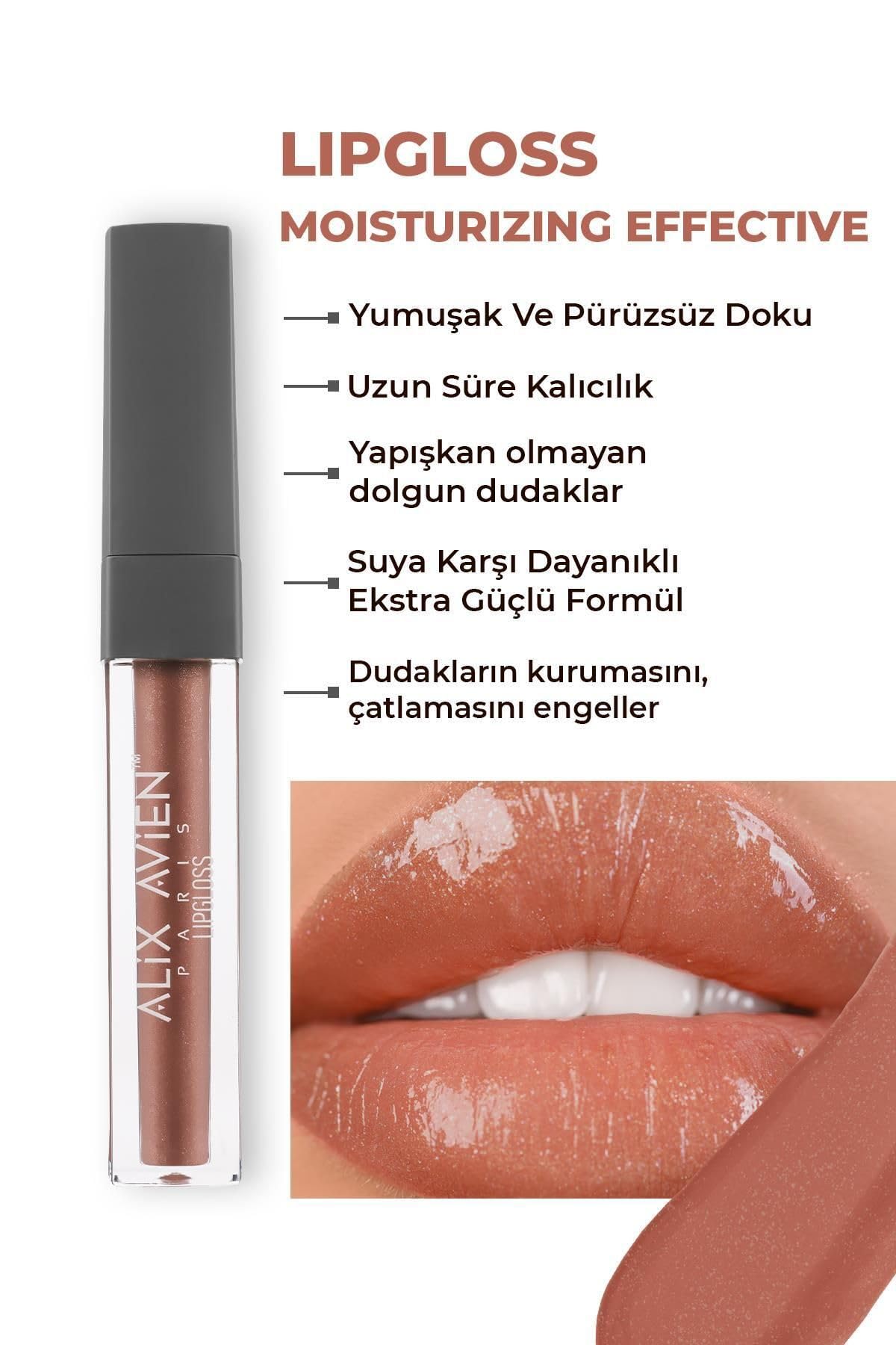 ALIX AVIEN Uzun Süre Kalıcı Yapışkan His Bırakmayan Nemlendirici Dudak Parlatıcısı - Lipgloss 10 Sweet Caramel
