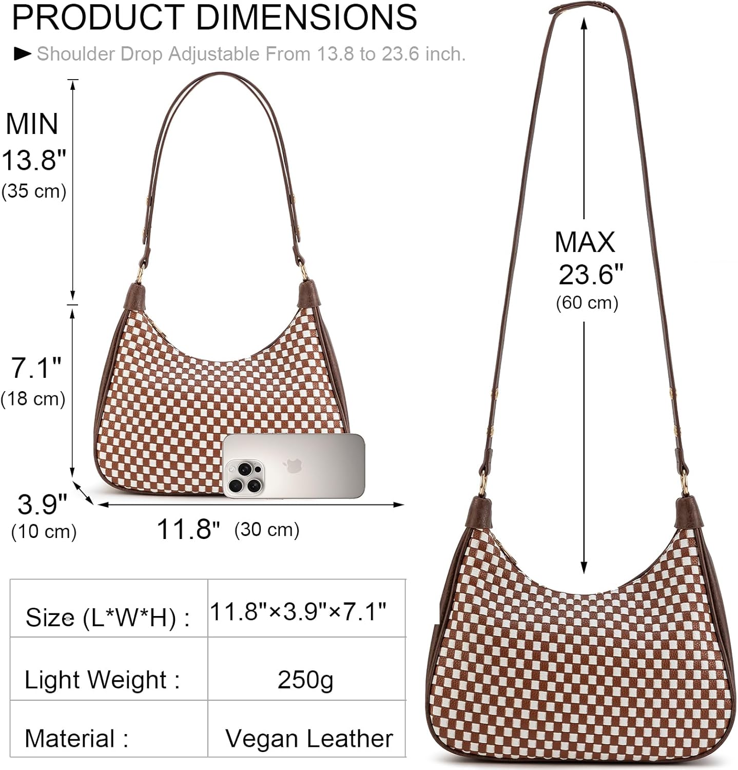 NIUEIMEE ZHOU Woven Shoulder Bag for Women Vegan Leather Checkered Crossbody Bags Tote Hobo HandBag Underarm Purses