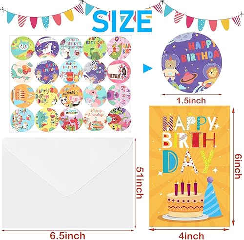 Miniatura 2 de Harloon Paquete de 200 tarjetas únicas de feliz cumpleaños surtido con sobres y calcomanías en blanco, 4 x 6 pulgadas, estilo de dibujos animados