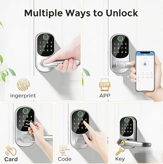 Smart Door Lock, Fingerprint Door Lock, 12-in-1(Fingerprint/passcode/APP/IC Card/Key) Password Bluetooth Smart Locks,Biometric Electronic Smart Lock for Home, Office, Hotel Office, Apartment