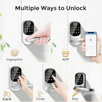 Smart Door Lock, Fingerprint Door Lock, 12-in-1(Fingerprint/passcode/APP/IC Card/Key) Password Bluetooth Smart Locks,Biometric Electronic Smart Lock for Home, Office, Hotel Office, Apartment