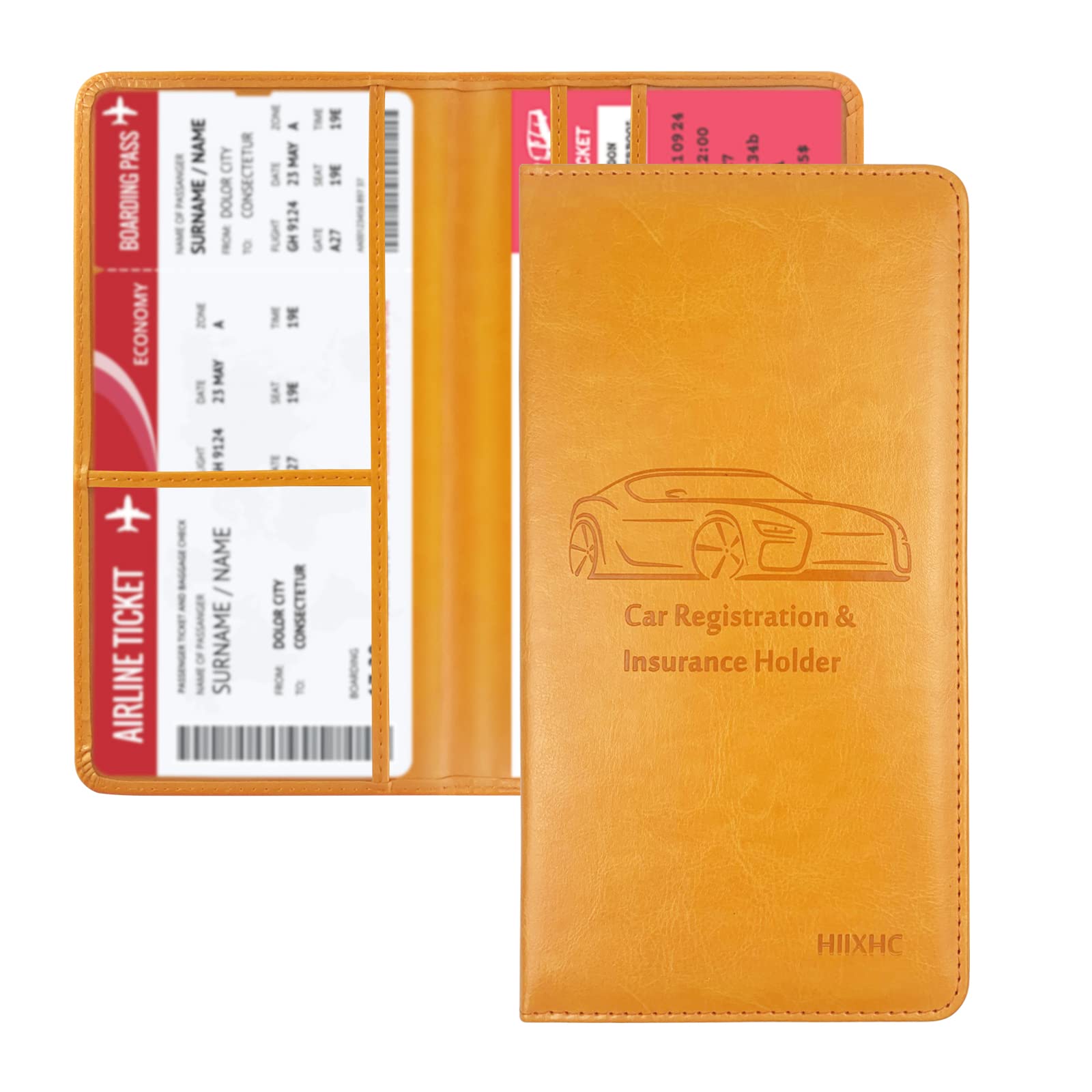 Car Registration and Insurance Card Holder - Leather Vehicle Glove Box Automobile Documents Paperwork Wallet Case Organizer for ID, Driver's License,