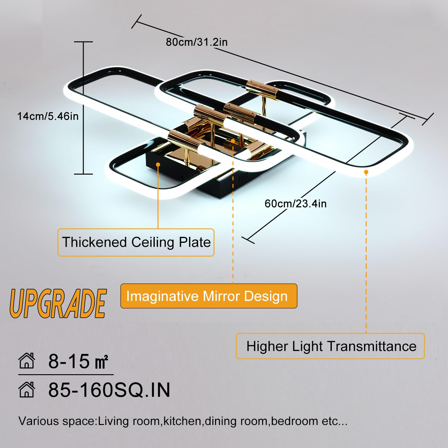 Plafoniera LED Soffitto Moderna Quadrata Nera, Dimmerabile a Montaggio Incasso per Soggiorno