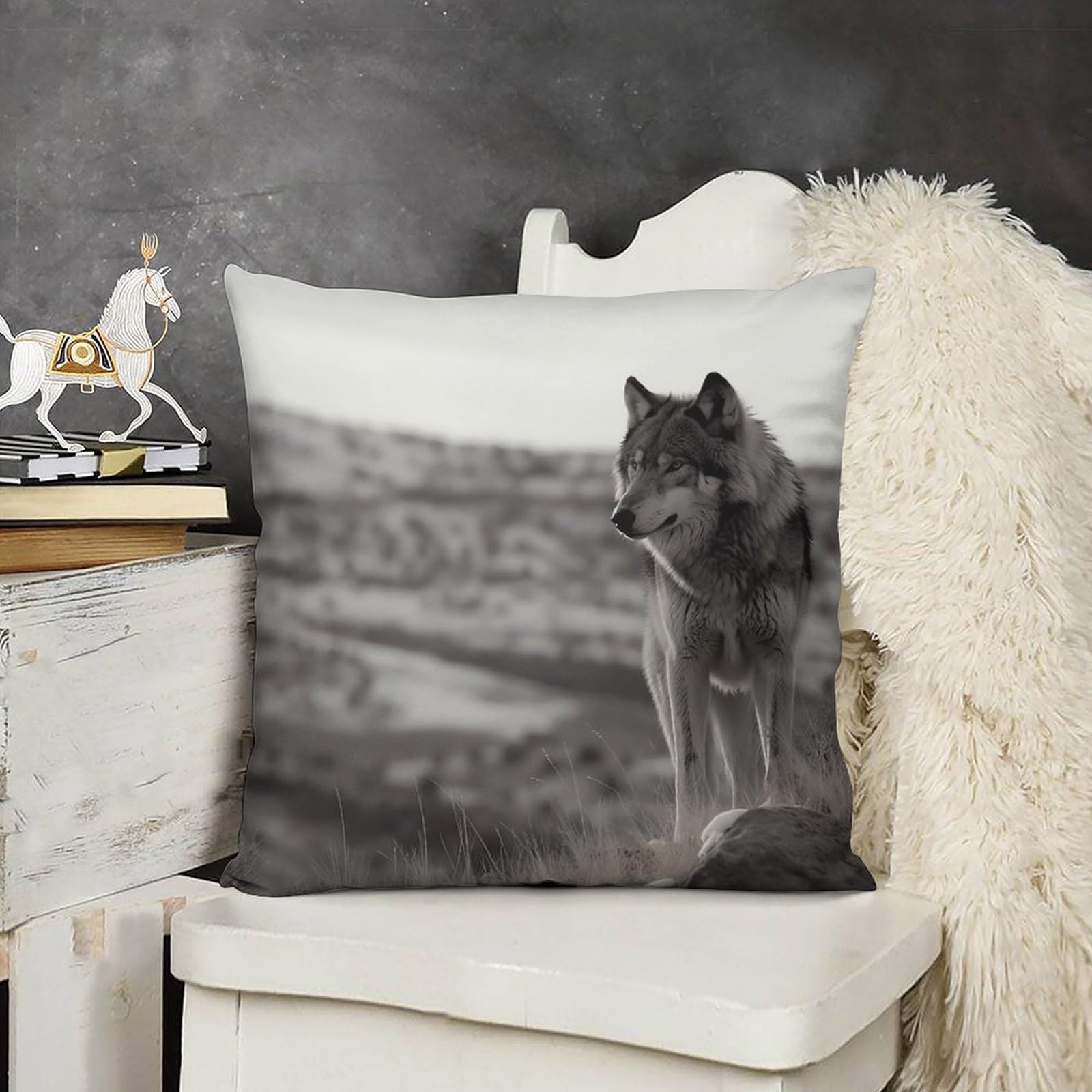 FodPand Decorative Wolf On The Grass Throw Pillow Covers 20x20 Soft Plush Cozy Cushion Cases with Invisible Zipper Body Pillowcase Square Accent Pillow Shams for Couch Sofa Bedroom Living Room