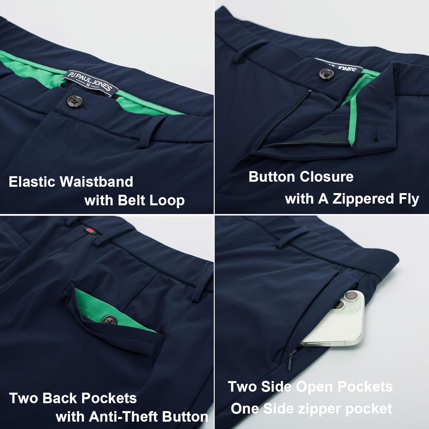 PJ PAUL JONES Men 4 Way Stretch Golf Pants Casual Slim Fit Cropped Tapered Dress Pants Lightweight Business Trousers - Image 6