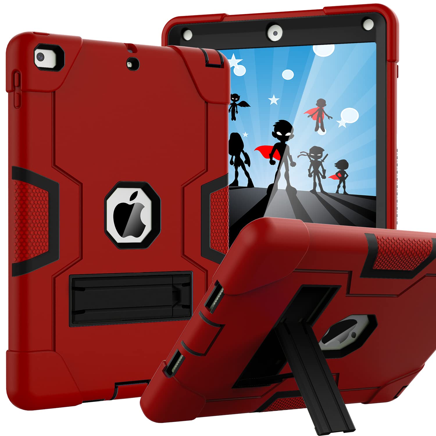 OKPCase for iPad 6th Generation/iPad 5th Generation/iPad 9.7 inch/iPad Air 2, Hybrid Shockproof Rugged Protective Cover for ipad 9.7 inch 2018/2017 with Built-in Kickstand (Red)