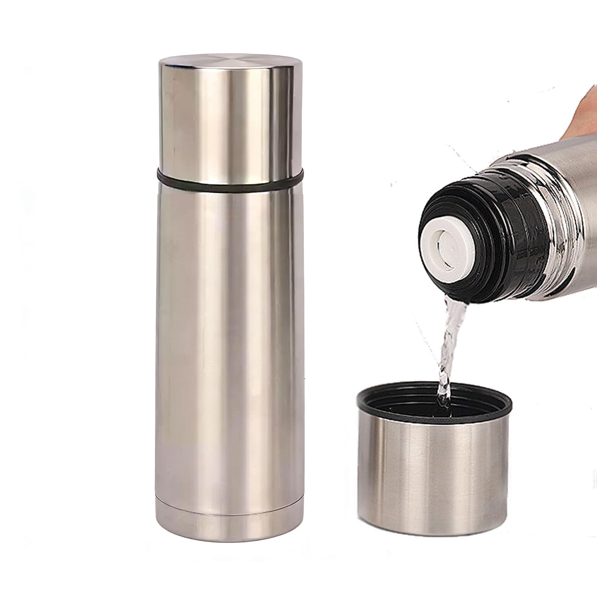 Thermal Flask with Cup Insulated Stainless Steel Water Bottle 350ml Small Coffee Mug Travel Vacuum Tumbler Double Wall Vacuum Flask with Lids Mini Metal Silvery