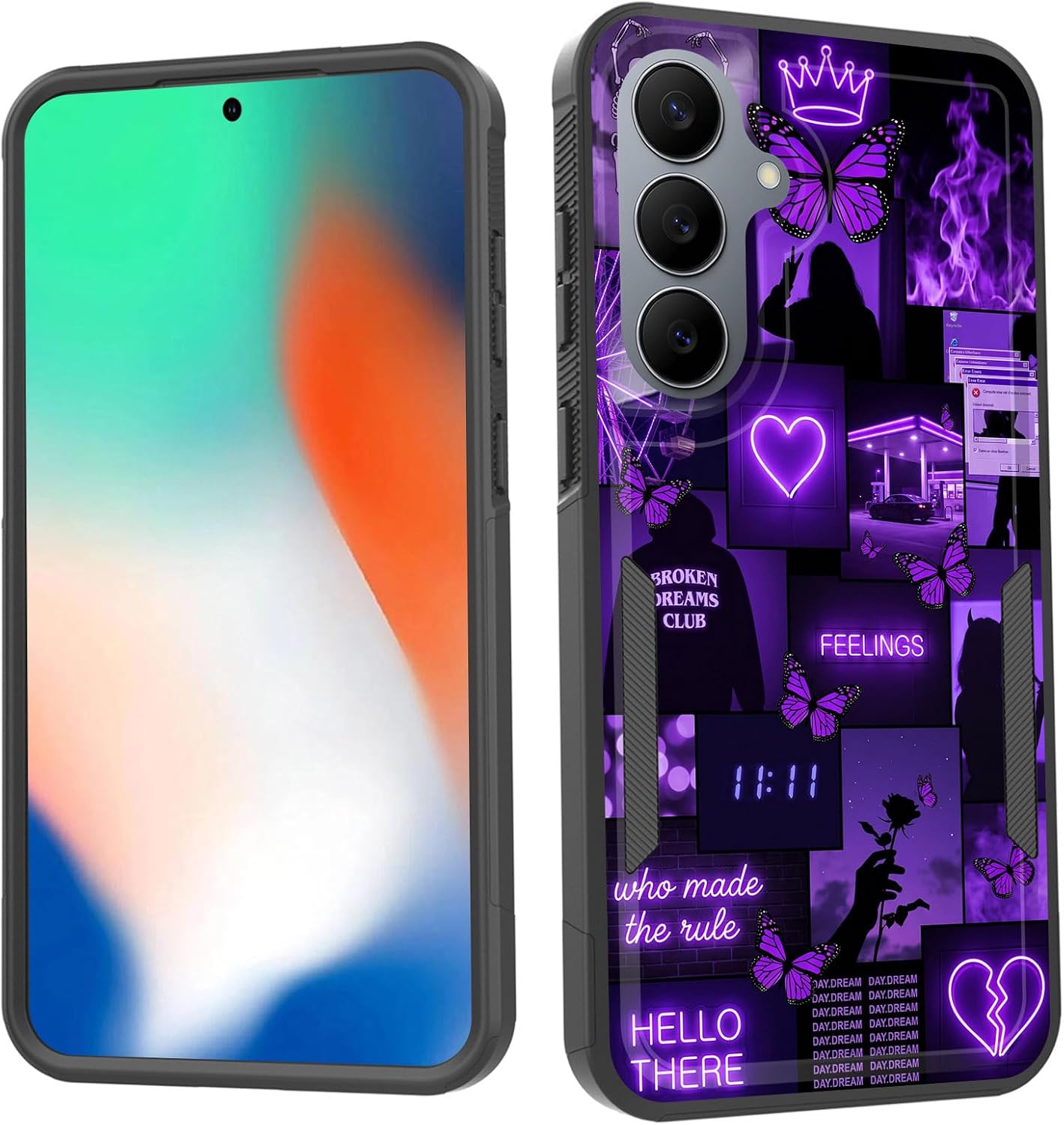 for Galaxy S26 FE Case,[Dual Layer][10 FT Military Grade Drop Protection] [Non-Slip] Heavy Duty Shockproof Case for Samsung Galaxy S26 FE 6.7" 2026,Purple Neon Butterfly Aesthetic