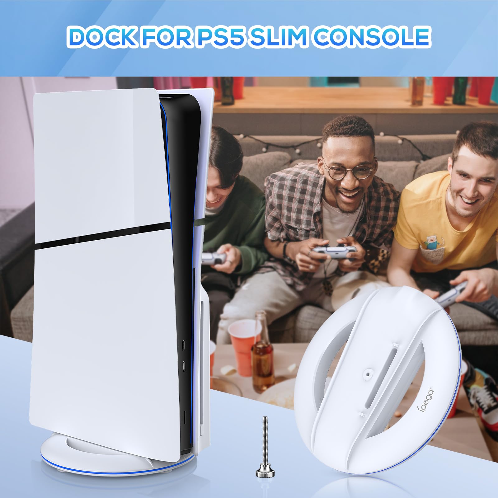 Auarte Support Vertical pour PS5 Slim Disc & Digital New Console, Socle Vertical pour PS5 Slim Accessoires avec Patin Antidérapant, Vis, Robuste et Solide (Blanc)
