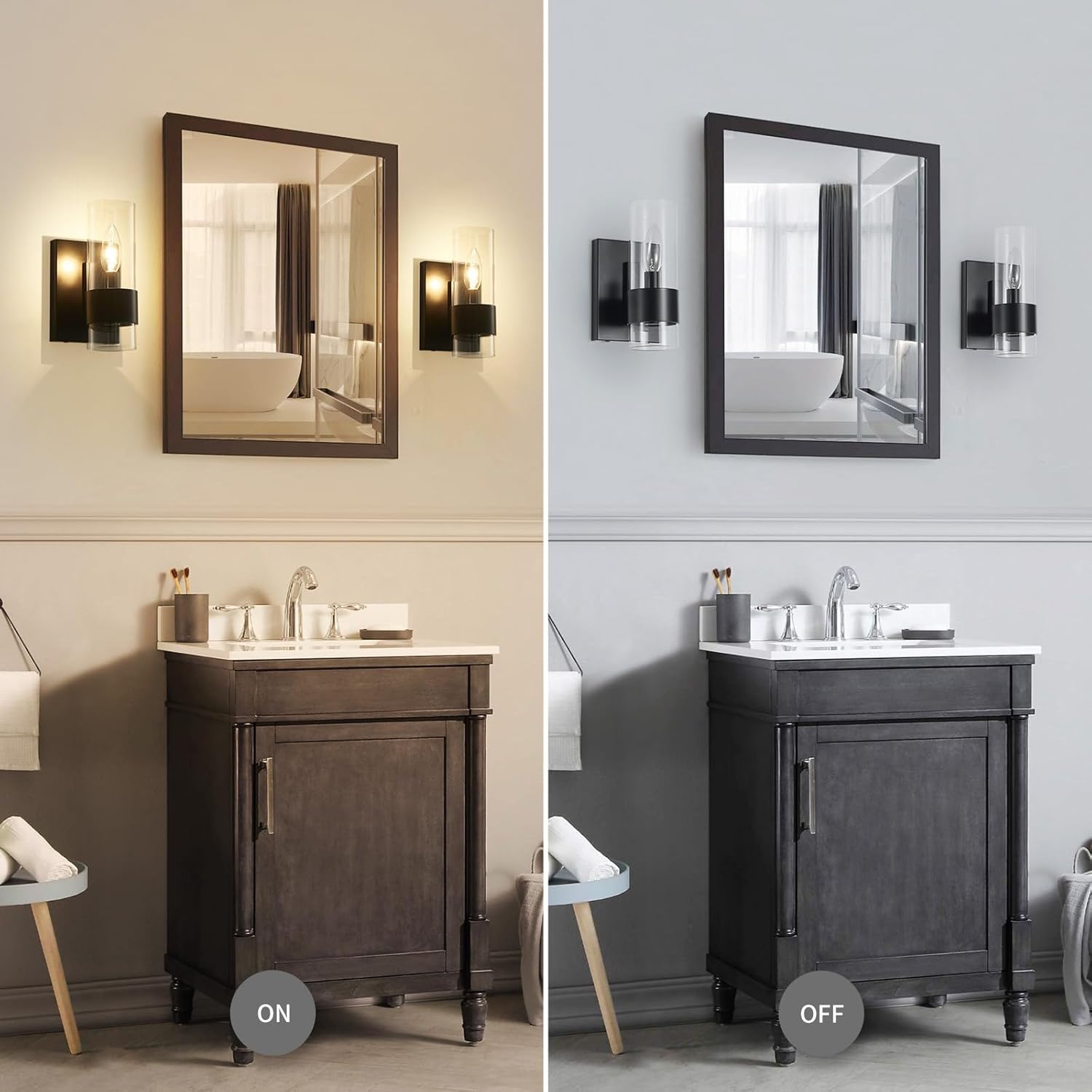 WUZUPS Set of 2 1-Light Bathroom Wall Light Fixture Over Mirror Flat Class Shade Morden Vanity Scones for Bathroom Bedroom Living Room, E12 Base, Black