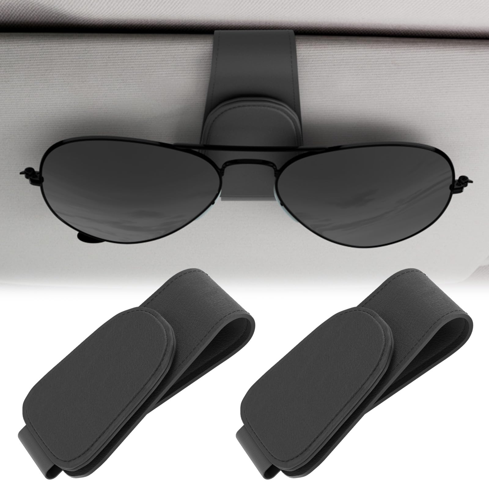 Sunglass Holder for Car, Sunglasses Holder Eyeglass Hanger Clip Magnetic Leather for Car Visor, Cars Sun Visor Ticket Card Clip