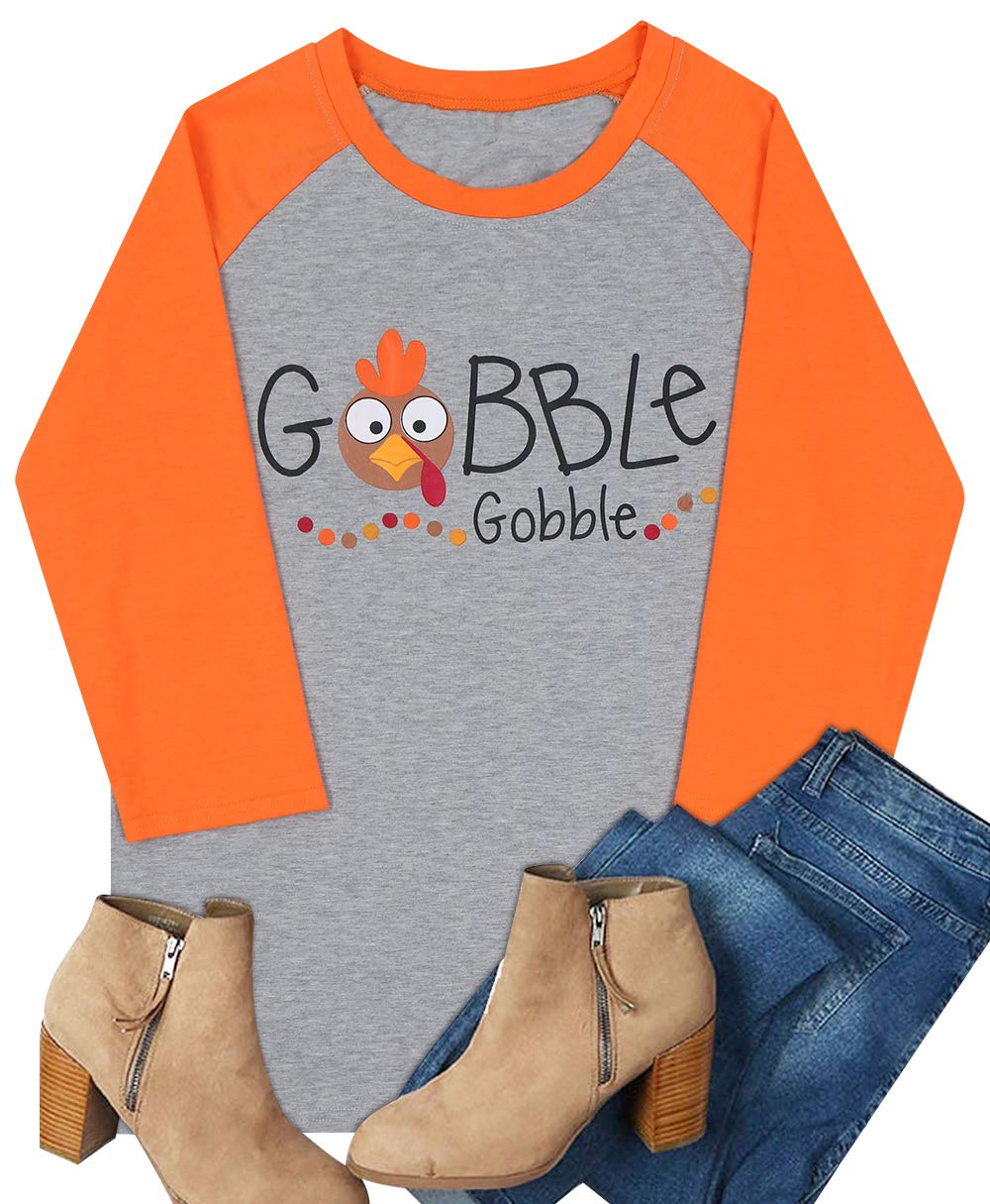 KIDDAD Thanksgiving Shirts for Women Gobble Gobble Shirts Turkey Shirt Turkey Graphic Tee Letter Print 3/4 Sleeve Tops